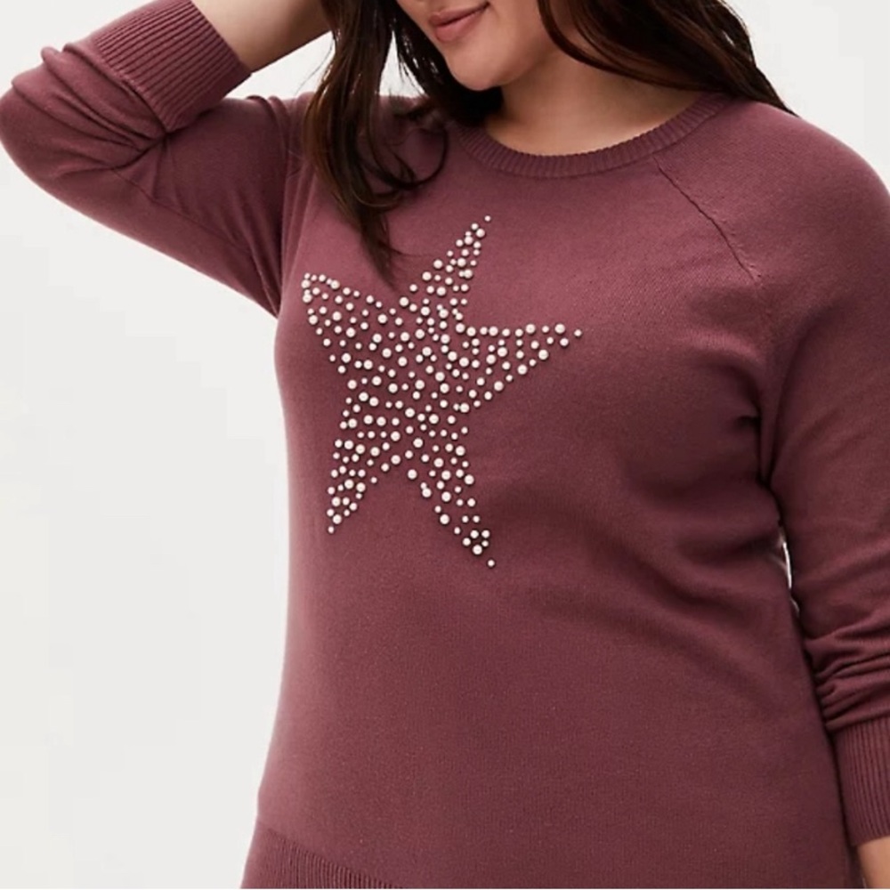 TORRID MAUVE EMBELLISHED STAR COTTON SWEATER